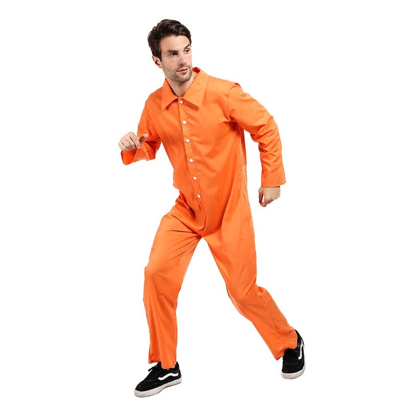 ReneeCho Orange Prisoner Jumpsuit Jailbird Costume Men Adult Halloween Inmate Onesie - Image 3